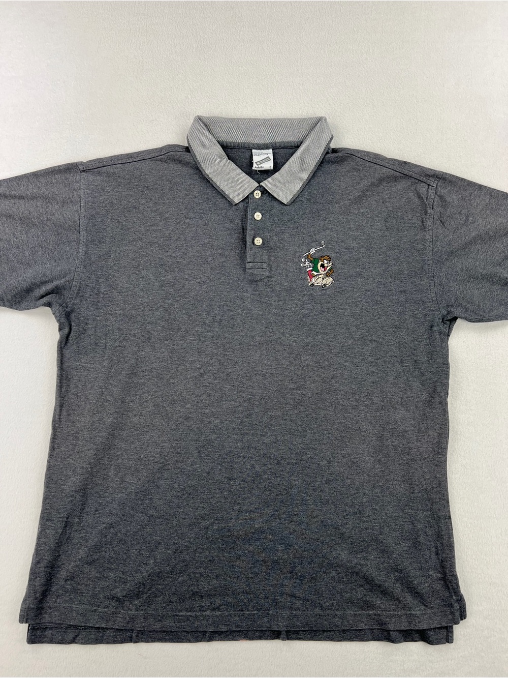 Vintage 90s Warner Bros Looney Tunes Taz Golf Heather Gray Polo Shirt Men Sz L